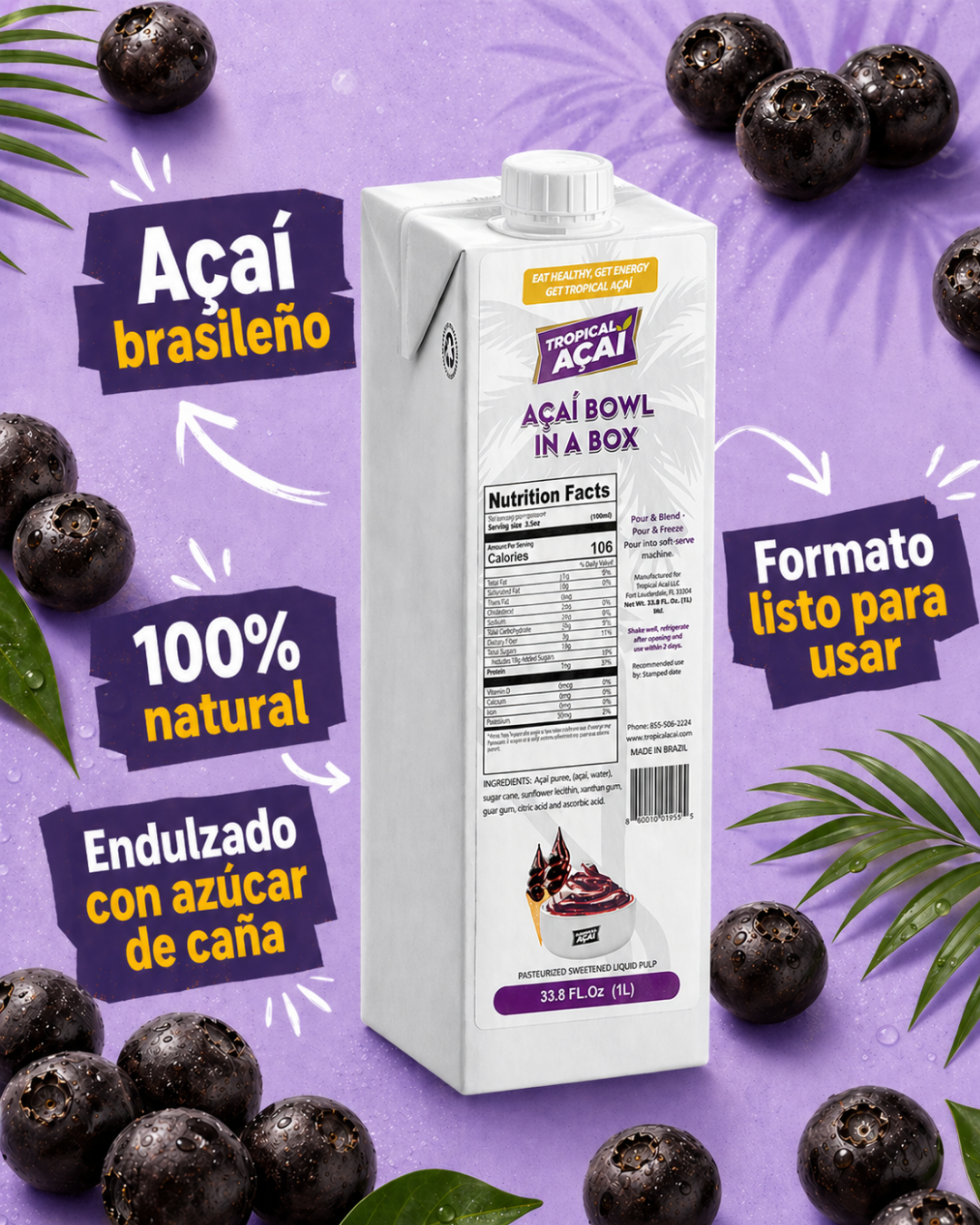 Caja 6 Acai Bowl - 6 Cajas 1 Lts.