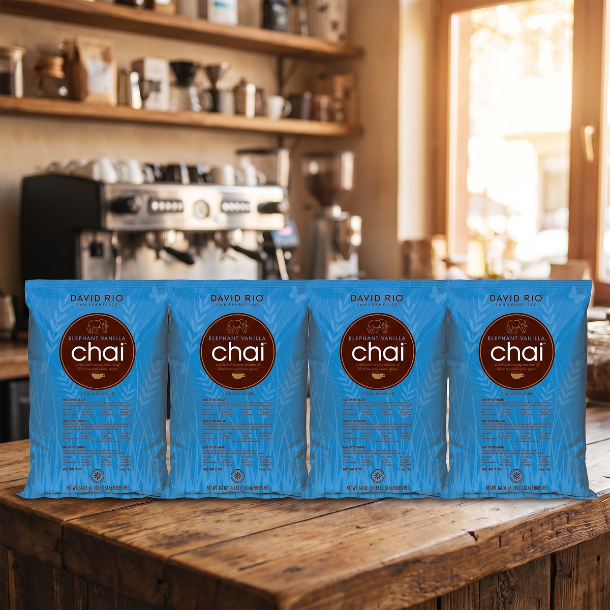 Caja 4 Bolsas Elephant Vanilla: 4 bolsas David Rio Elephant Vanilla Chai de 1,8 kg